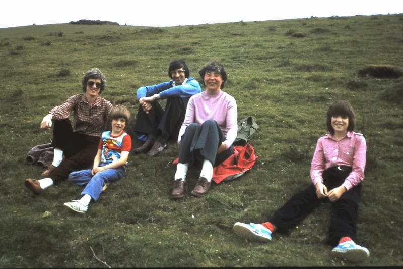 Heather, Ceri, David, Lorna and Sian on Butser Hill - Spring 1980