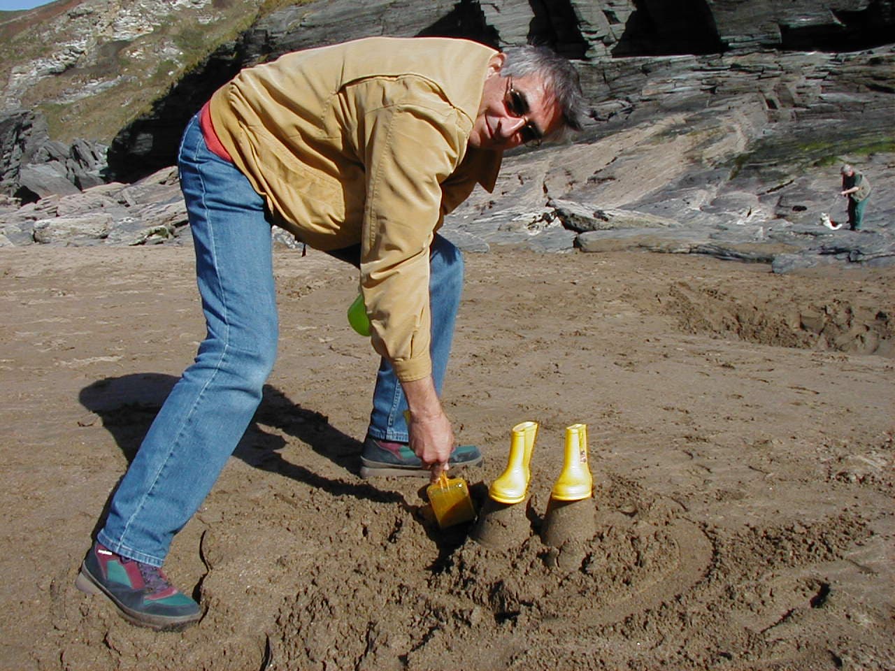David making sand castles on Trevone beach