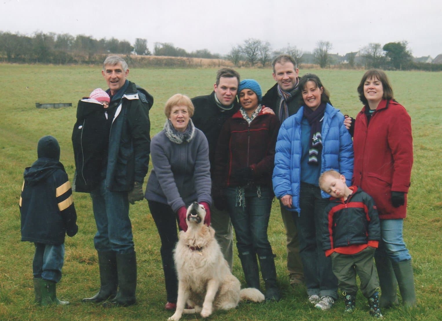 The Balston clan - Ethan, baby Abigail, David, Heather, Bramble, Ceri, Lenny(Mika on the way), Marc, Colleen, Archie & Sian on a Christmas walk on Old Sarum - December 2007