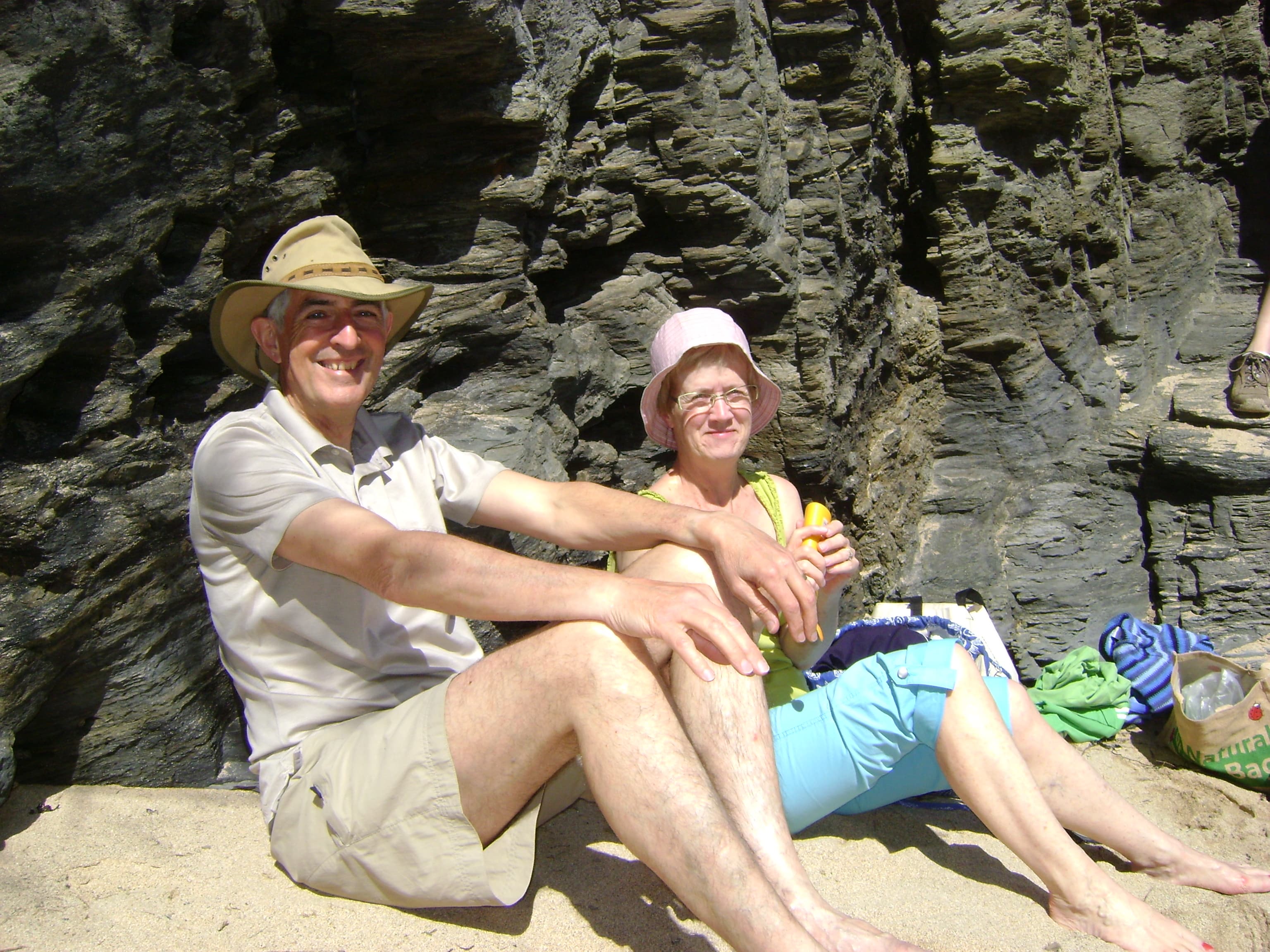 David & Heather on Trevone Beach, Cornwall - 2009